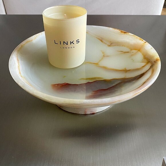 Vintage Solid Onyx Mid-Century Modern Footed Decorative Bowl - Picture 7 of 9